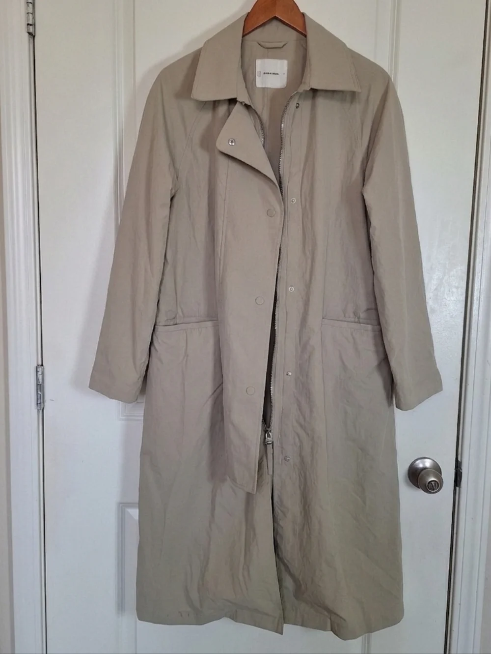 Everlane The Mac Coat Women Tan Khaki Snap Front Trench Long Jacket Size M